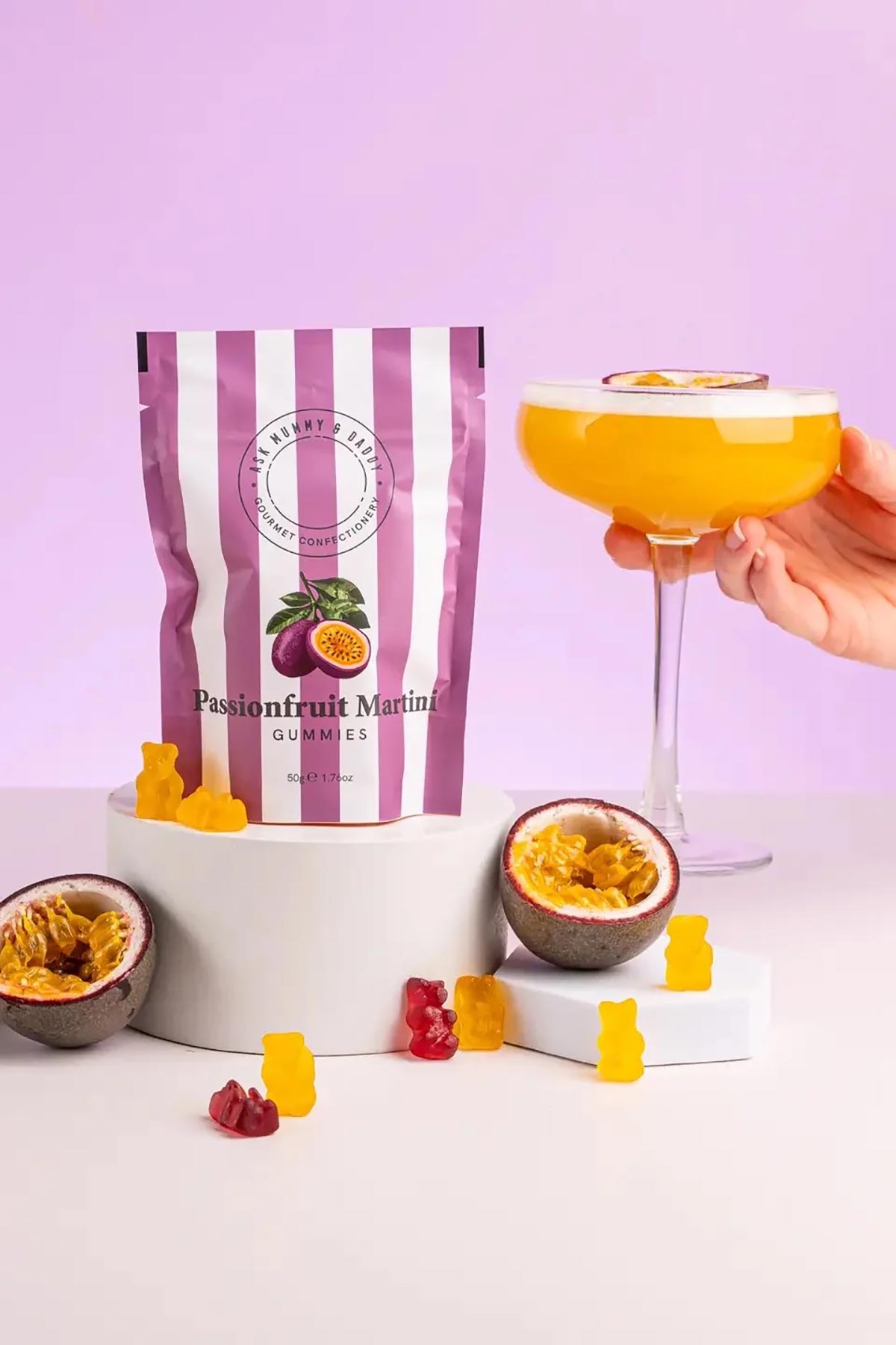 Passionfruit Martini gourmet gummies by Ask Mummy And Daddy!