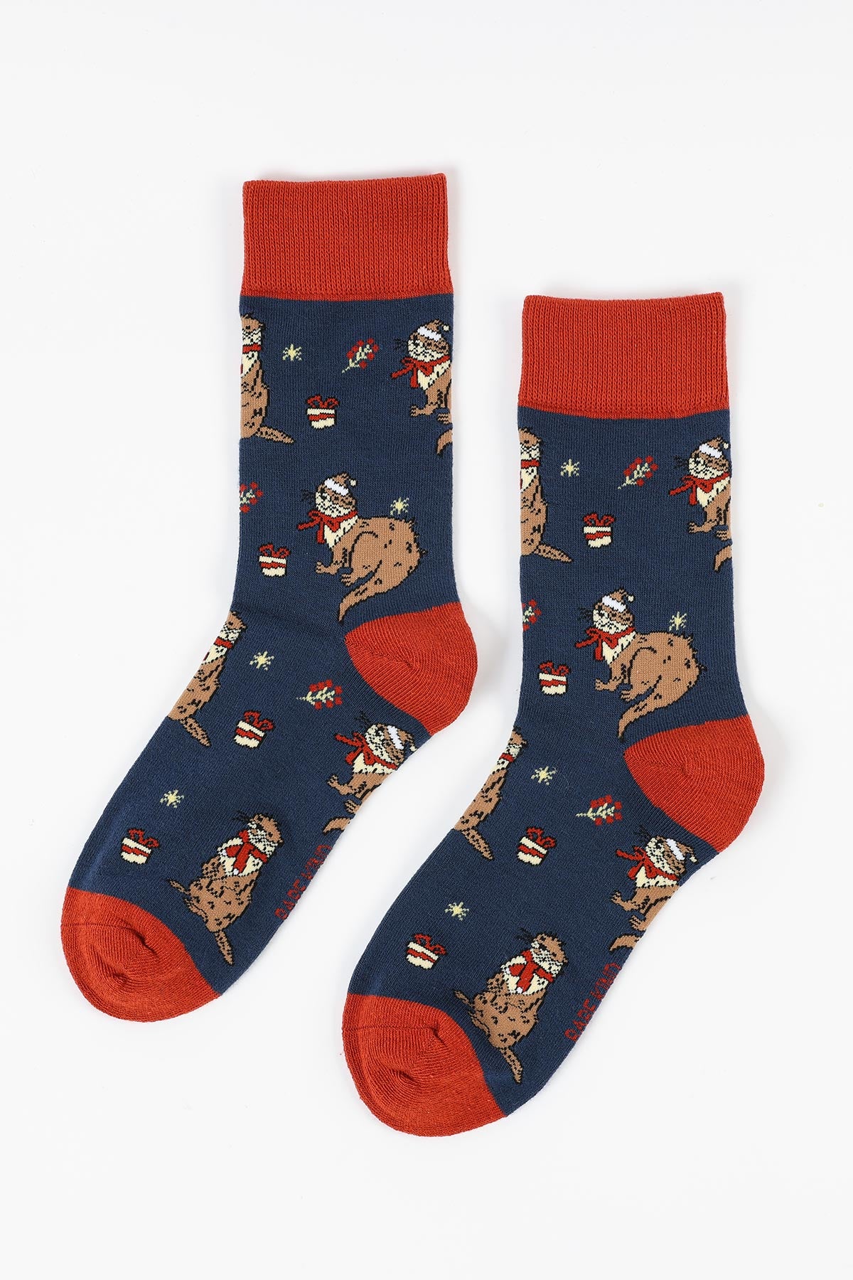 Christmas otter illustration on socks