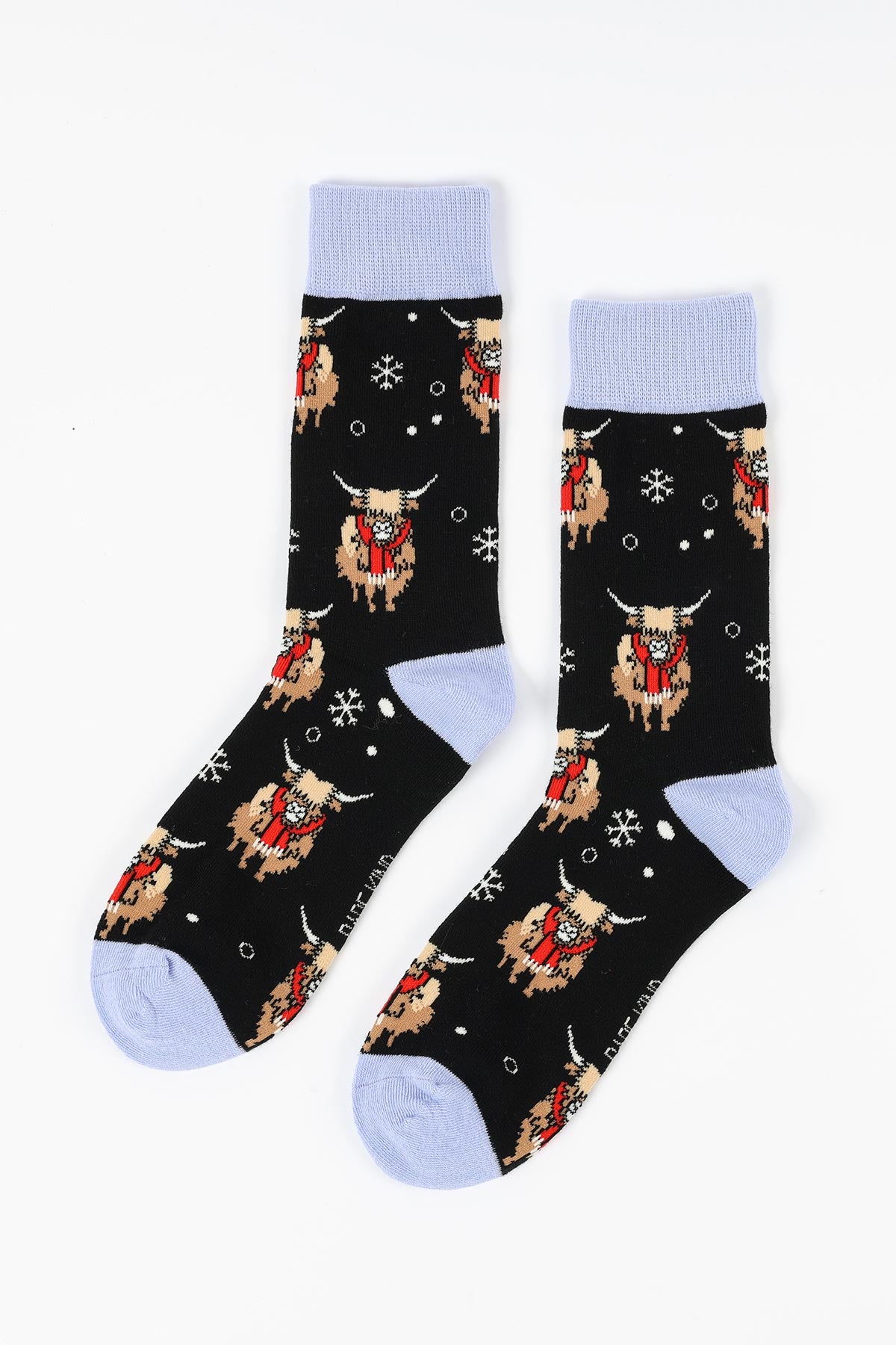 Bare Kind Christmas Highland Cow Bamboo Socks festive pattern