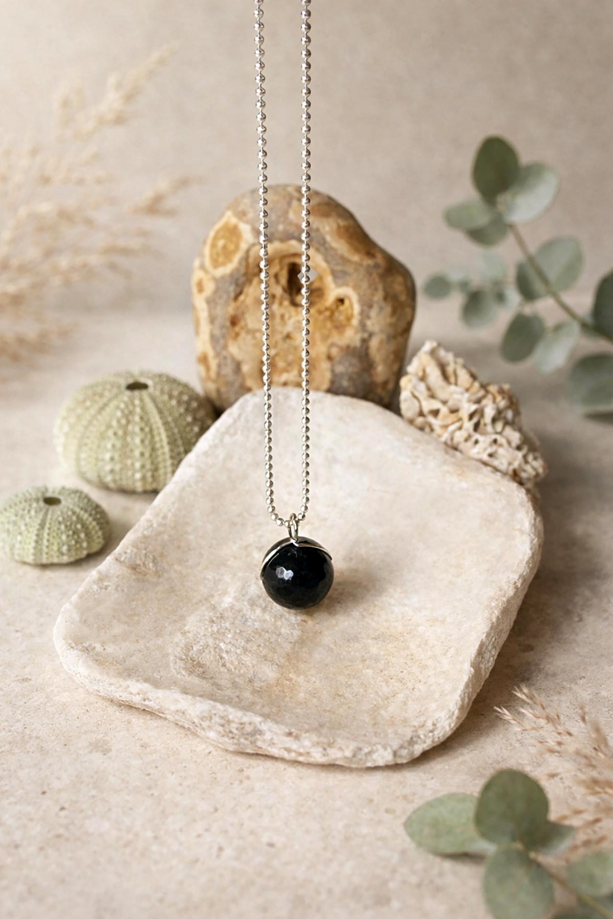 Handmade black tourmaline gemstone necklace by Twigs & Stones
