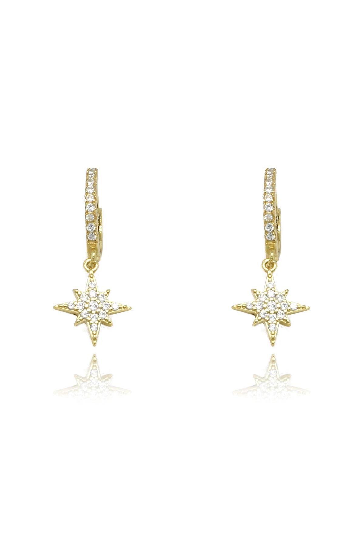 Close-up of Cohan Gold CZ Star Hoop Earrings