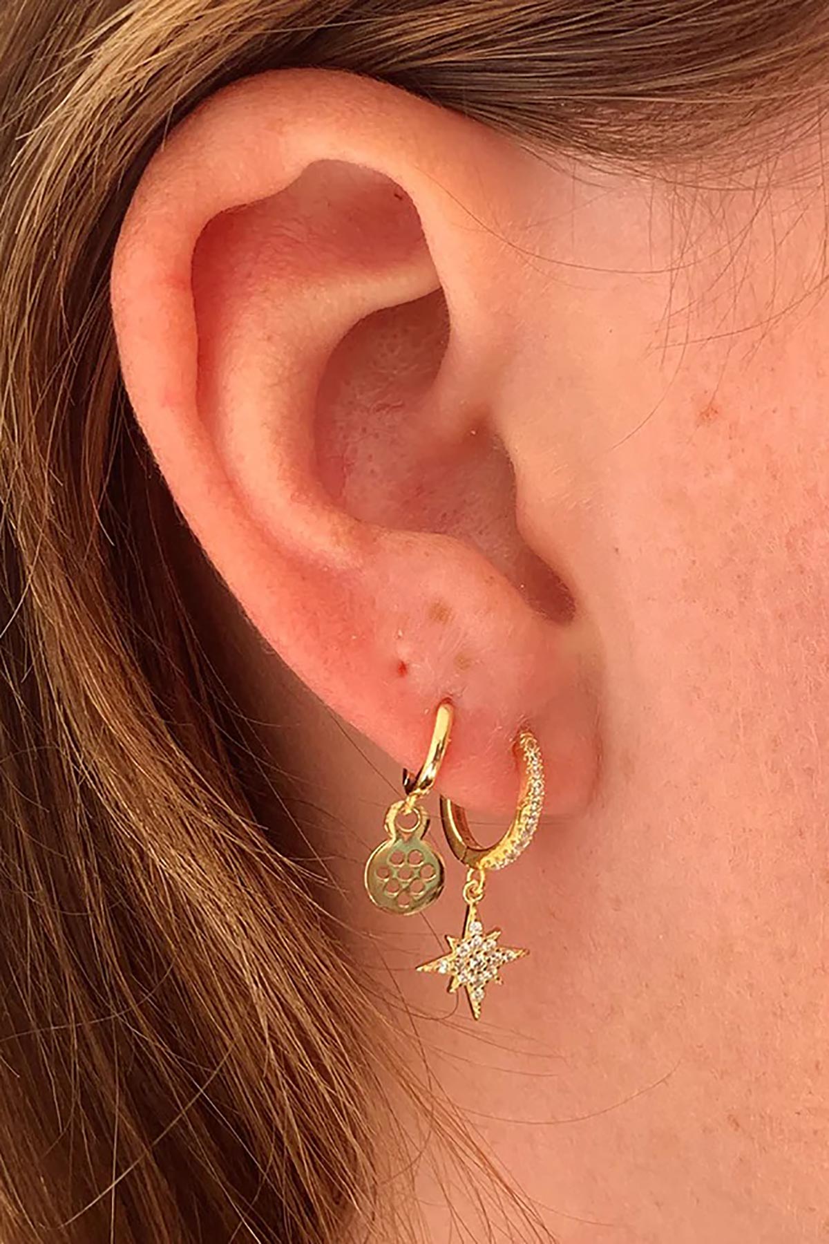 Cohan Gold Star Hoop Earrings worn on model