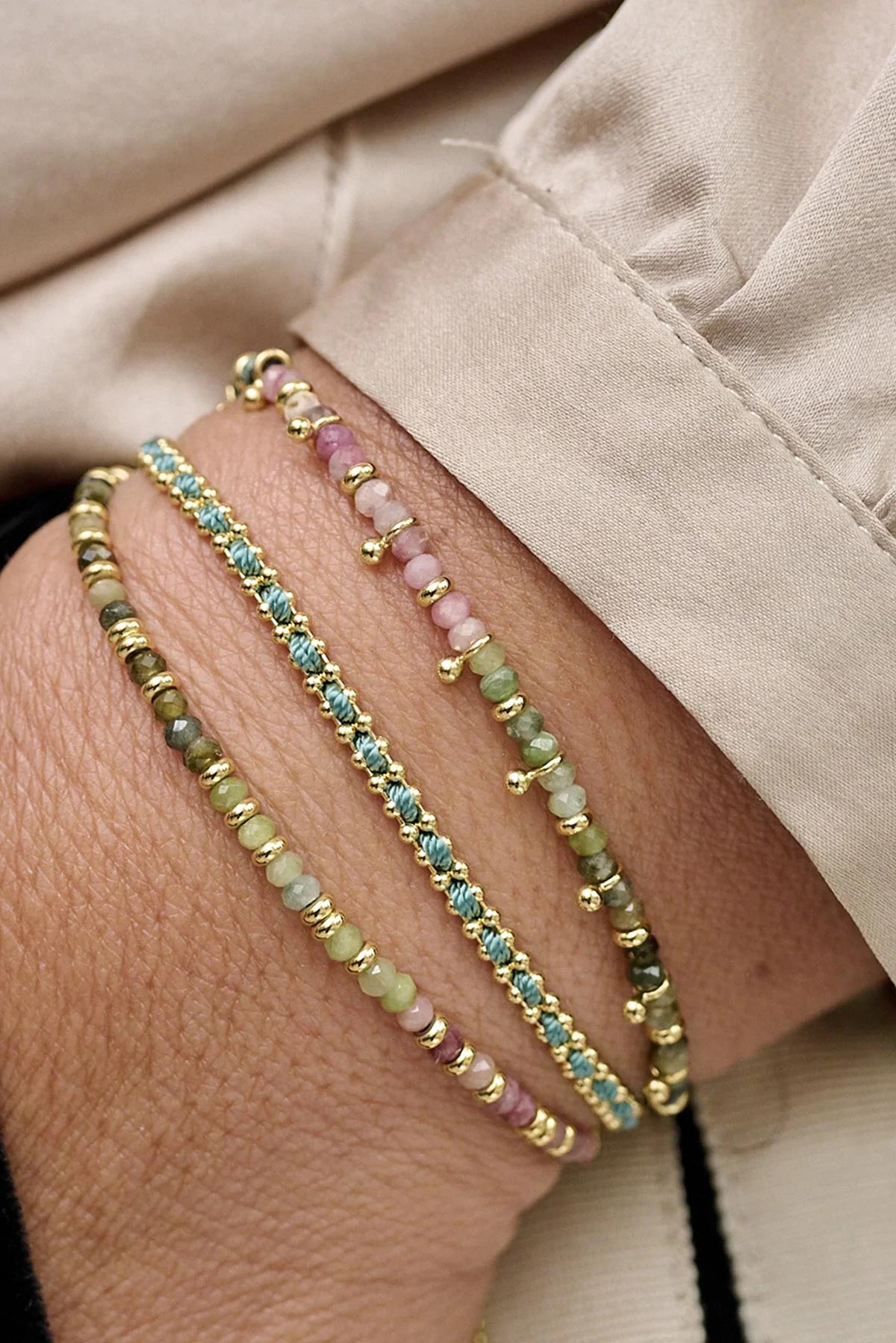 Harmony tourmaline bracelet worn on wrist
