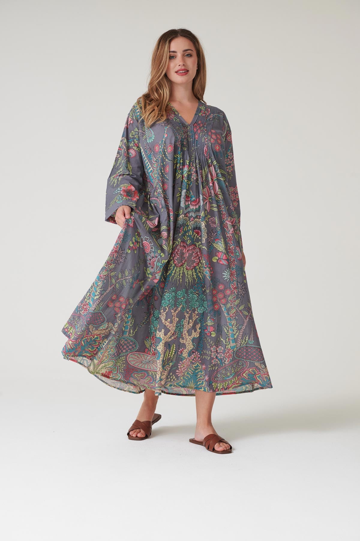 Structured botanical dress made in India