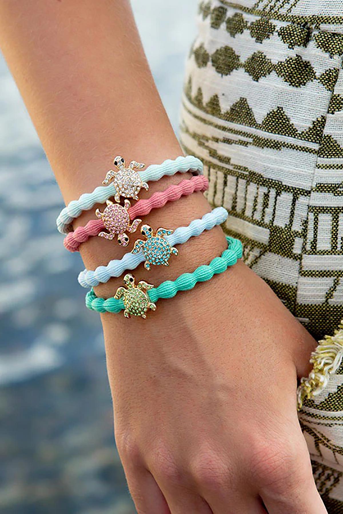 By Eloise mint turtle Bangle Band styled on the wrist