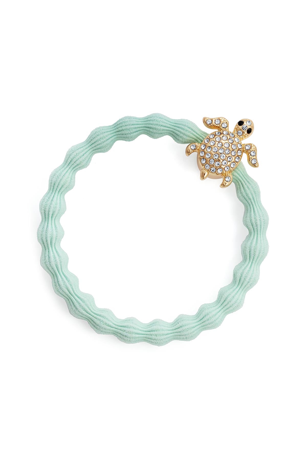 By Eloise Mint Turtle Bling Bangle Band shown as a stylish hair tie bracelet