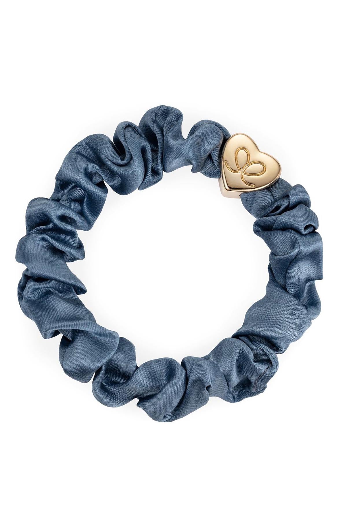 By Eloise Faded Denim Gold Heart Silk Scrunchie hair accessory