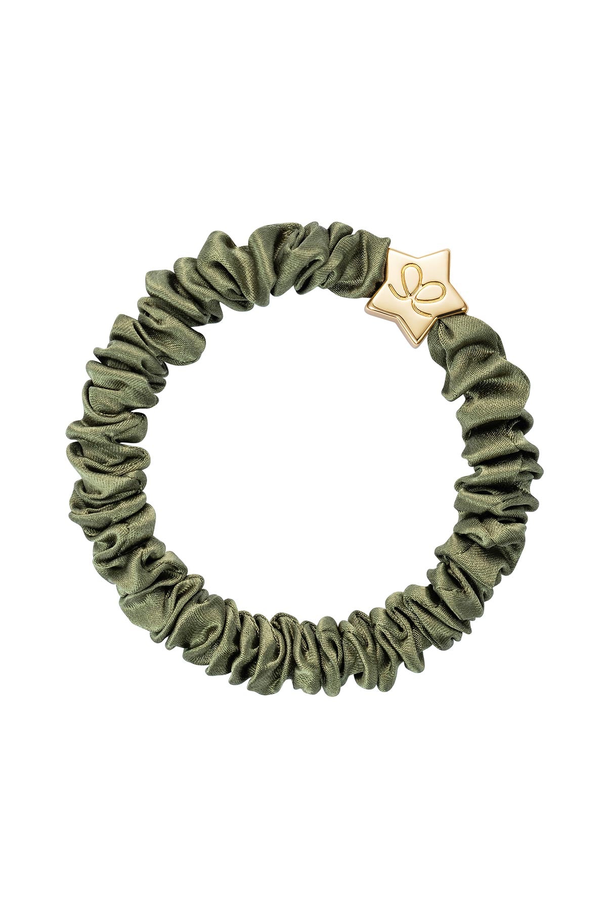 By Eloise Olive Green Gold Star Skinny Silk Scrunchie hair accessory