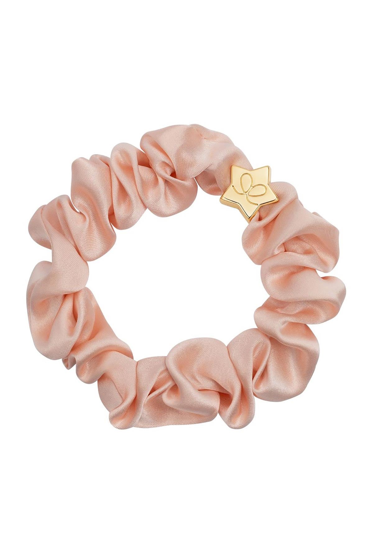 By Eloise Powder Pink Gold Star Silk Scrunchie hair accessory
