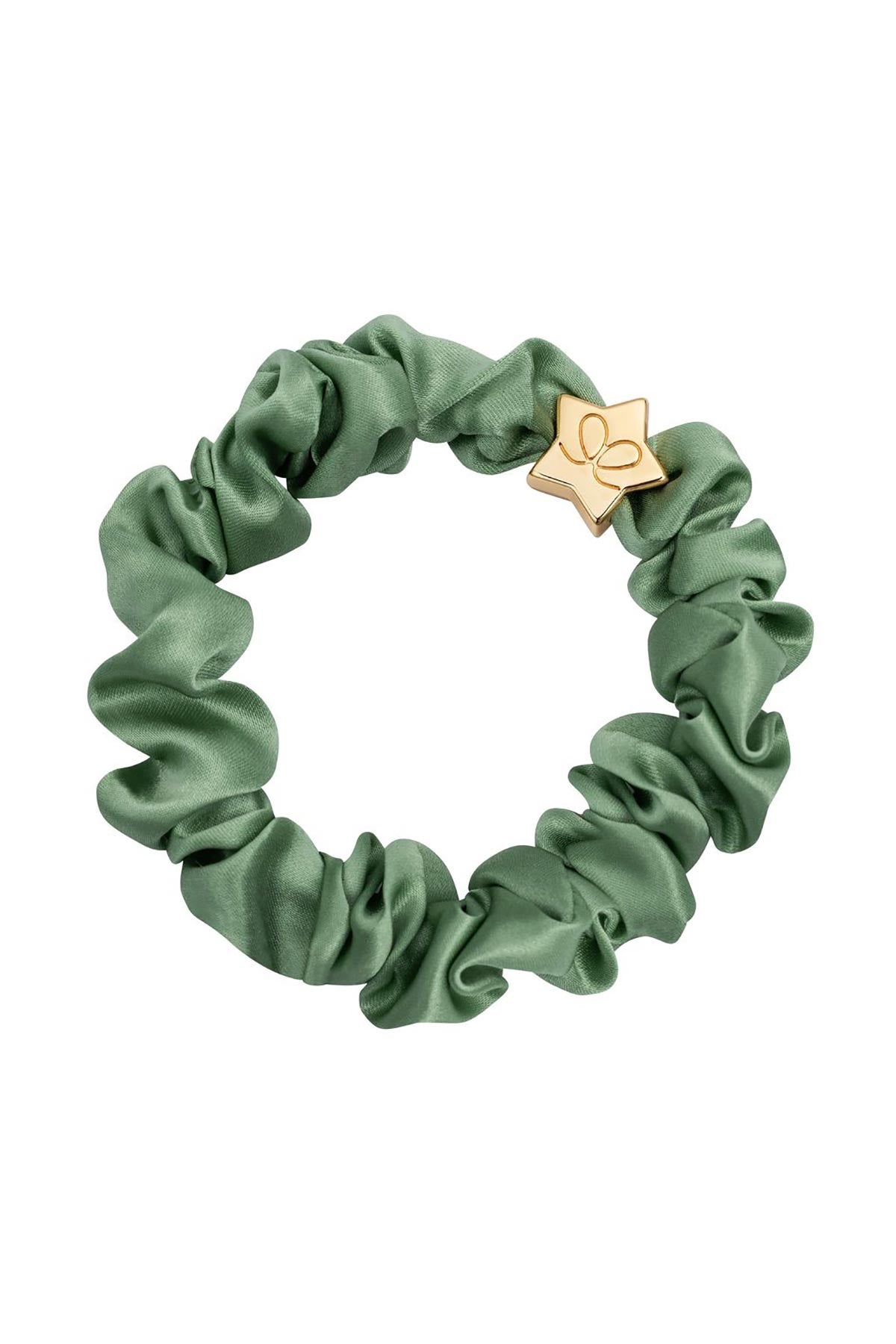 By Eloise Sage Green Gold Star Silk Scrunchie hair accessory