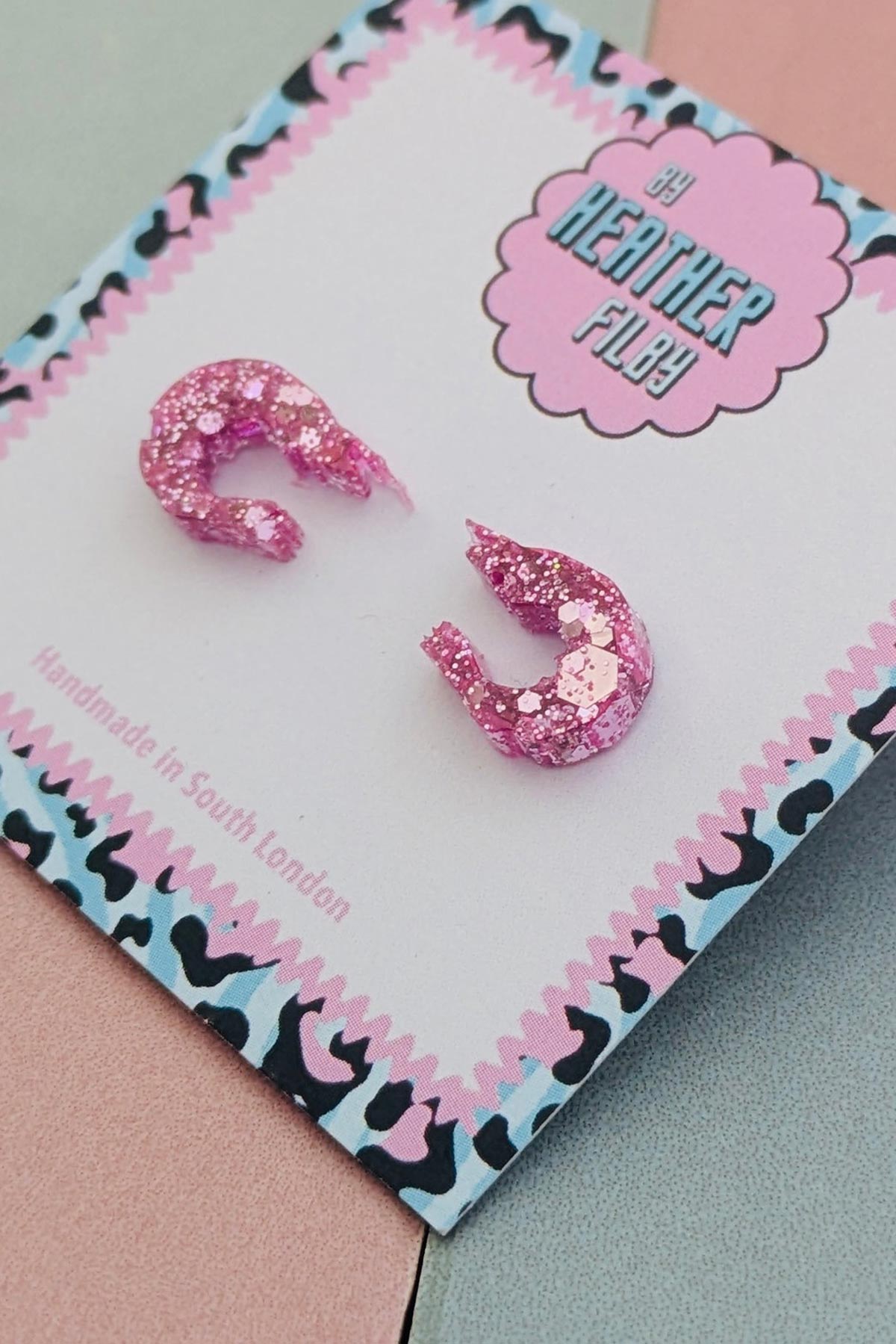 Pink shrimp glitter stud earrings