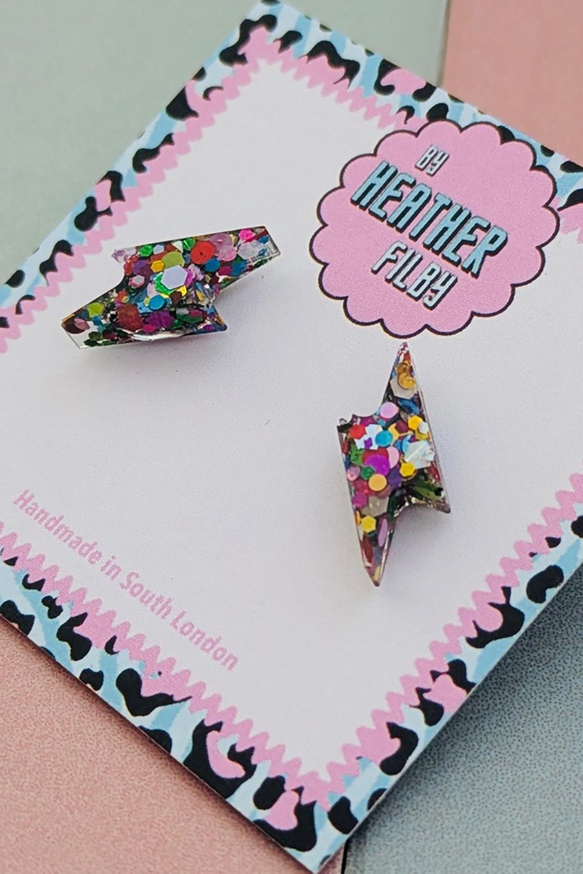 Rainbow bolt glitter stud earrings