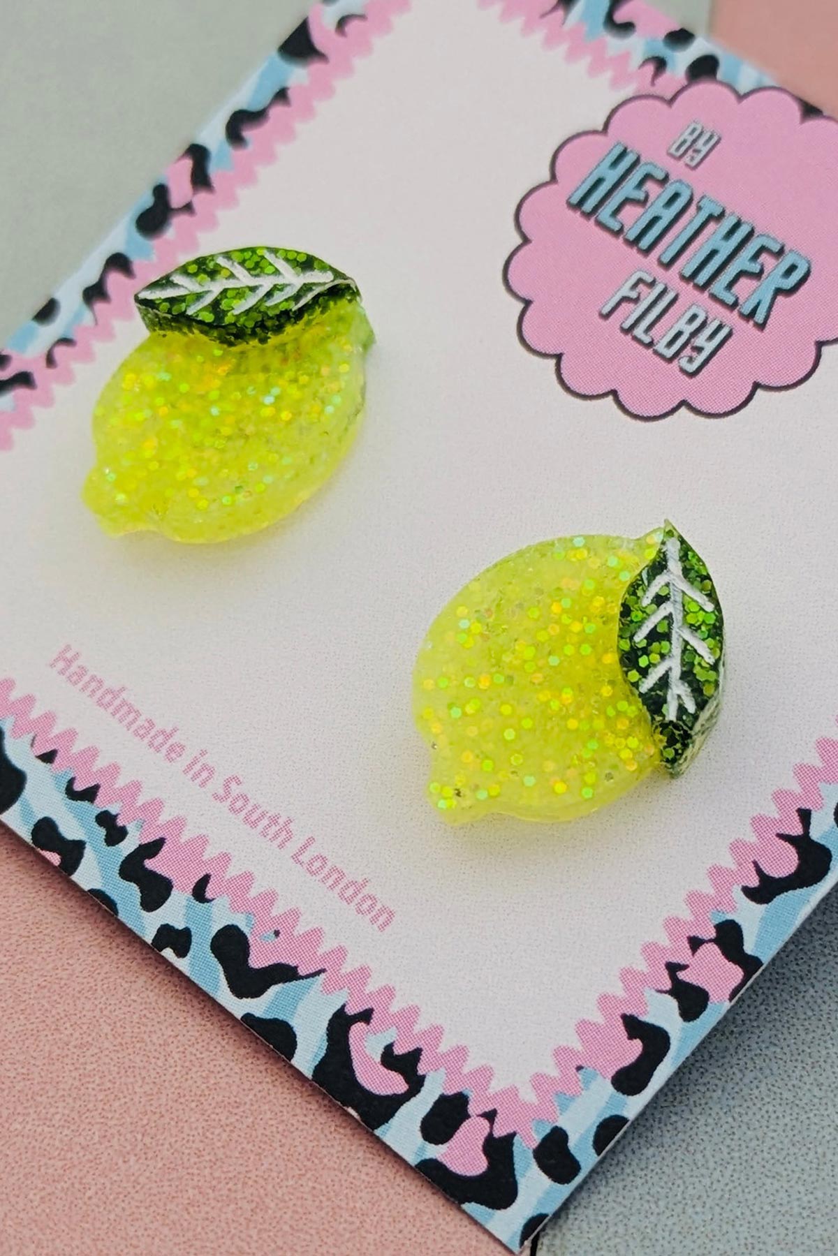 Yellow lemon glitter stud earrings