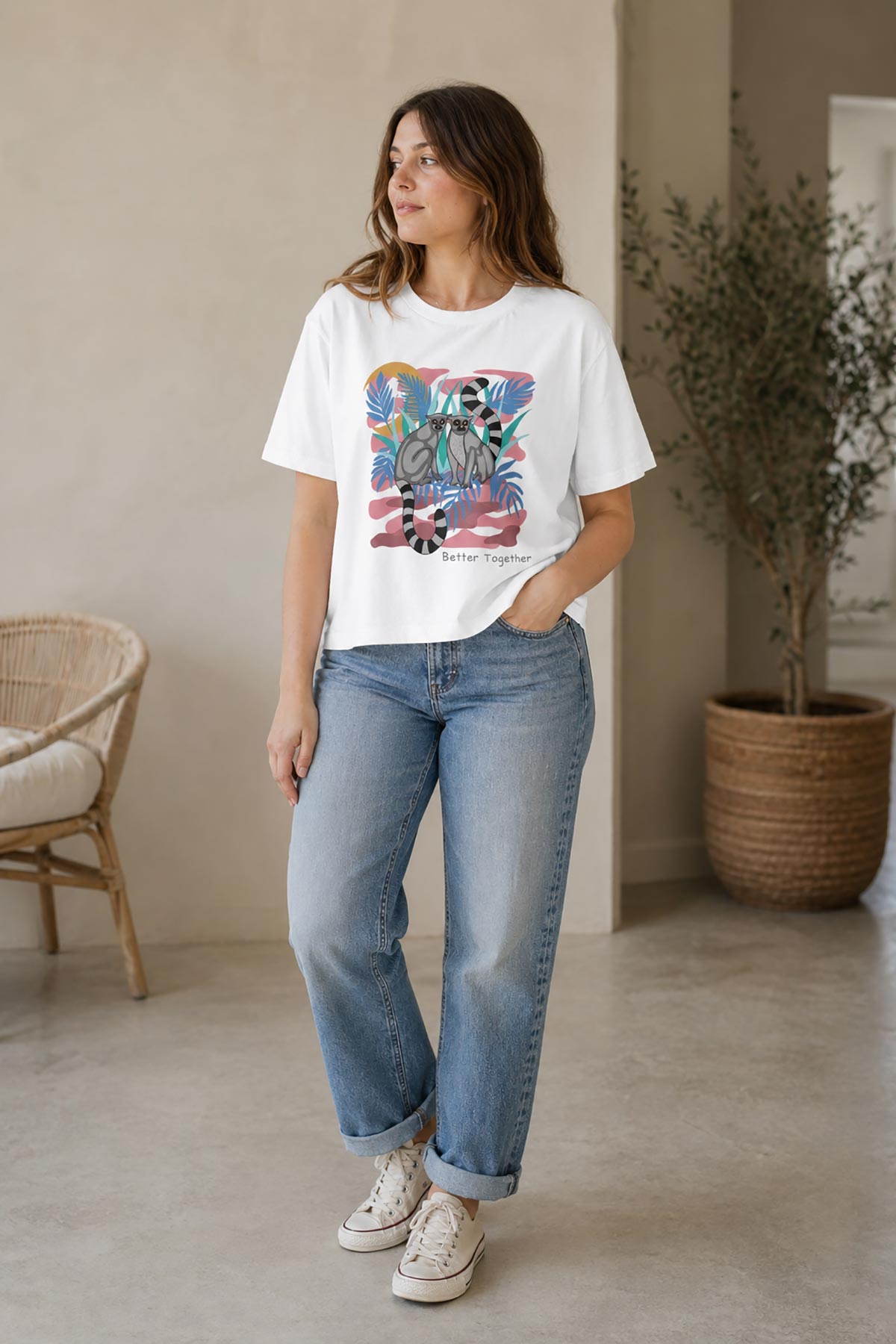 Model wearing circular organic cotton “Better Together” graphic t-shirt by Urban Wild in relaxed fit