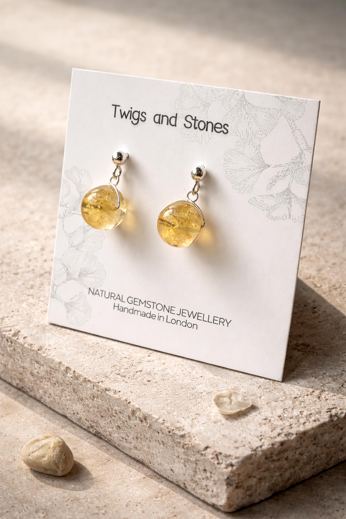 Citrine stud earrings detail view