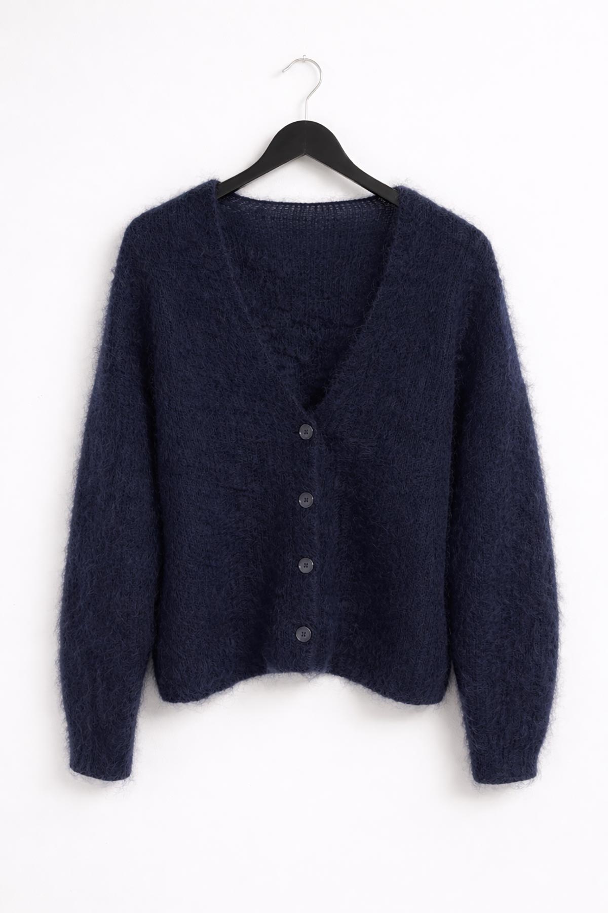 Navy blue kid mohair cardigan made in Italy