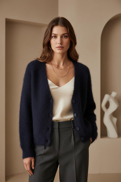 Cloud Soft Kid Mohair Cardigan Navy | Urban Wild