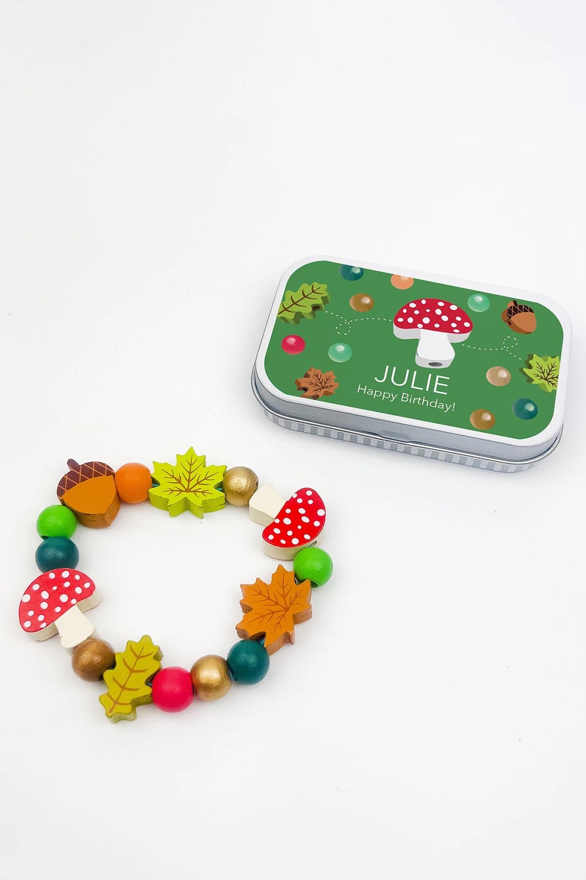 Wooden beads and charms from Forest Bracelet content