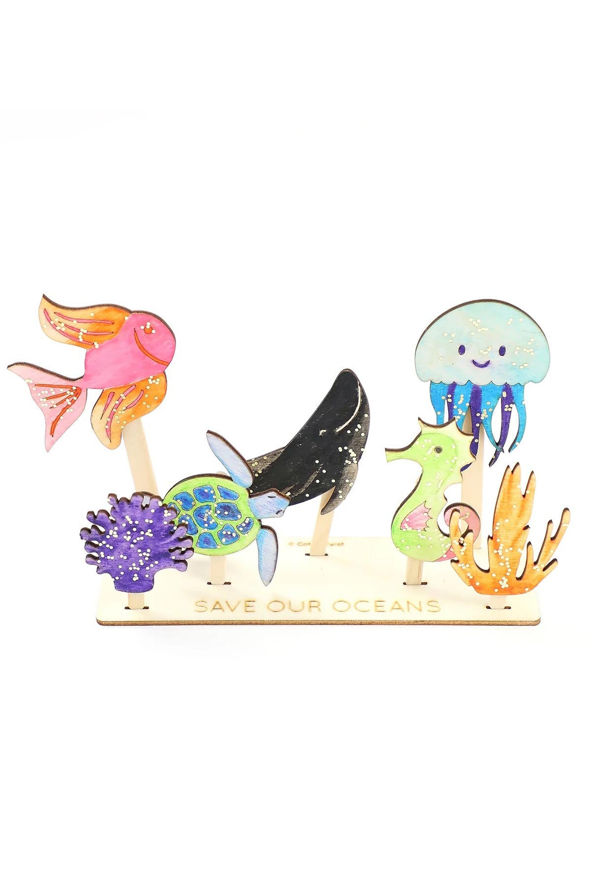 Ocean-themed craft pieces from kit