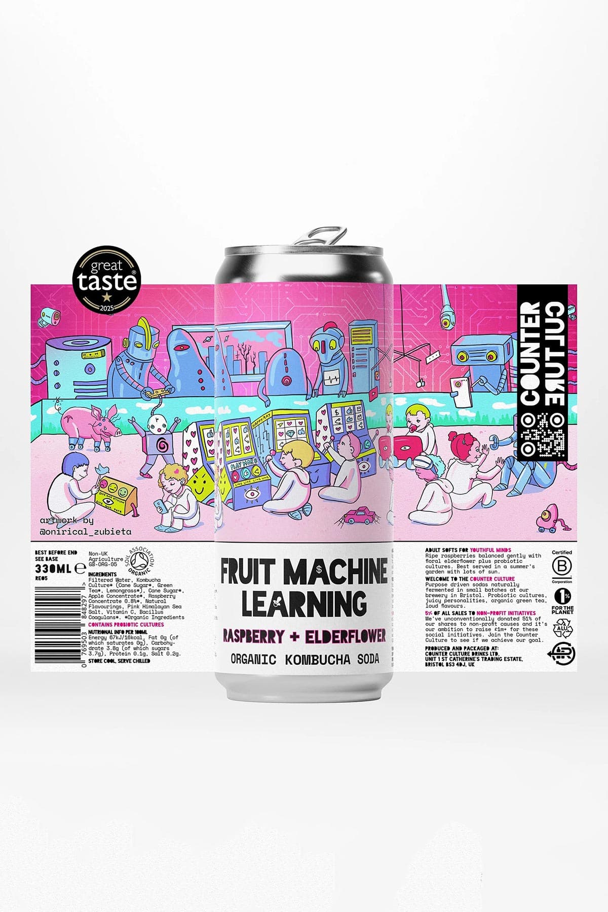 Organic kombucha with raspberry and elderflower from Counter Culture