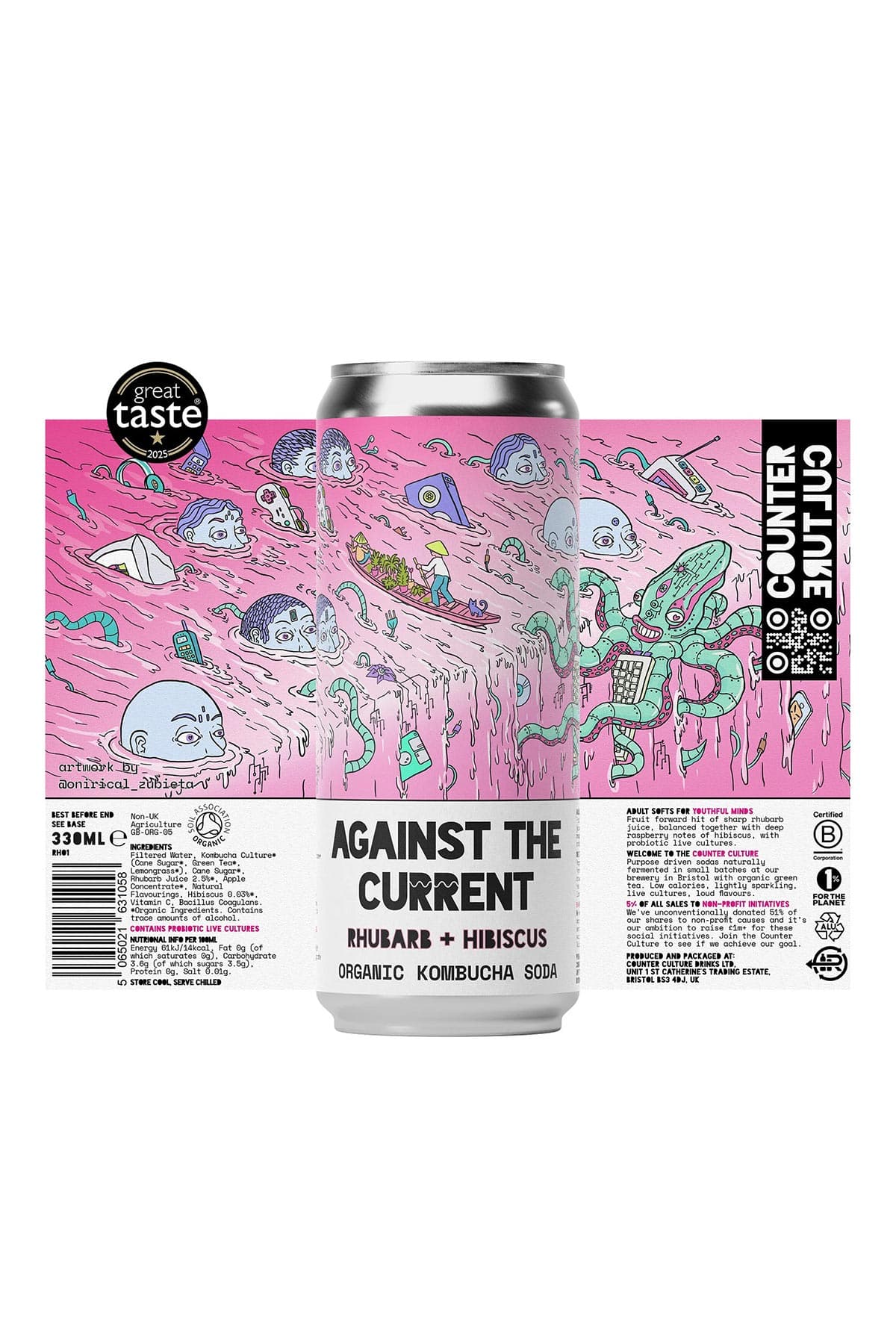 Counter Culture Rhubarb & Hibiscus Organic Kombucha Soda