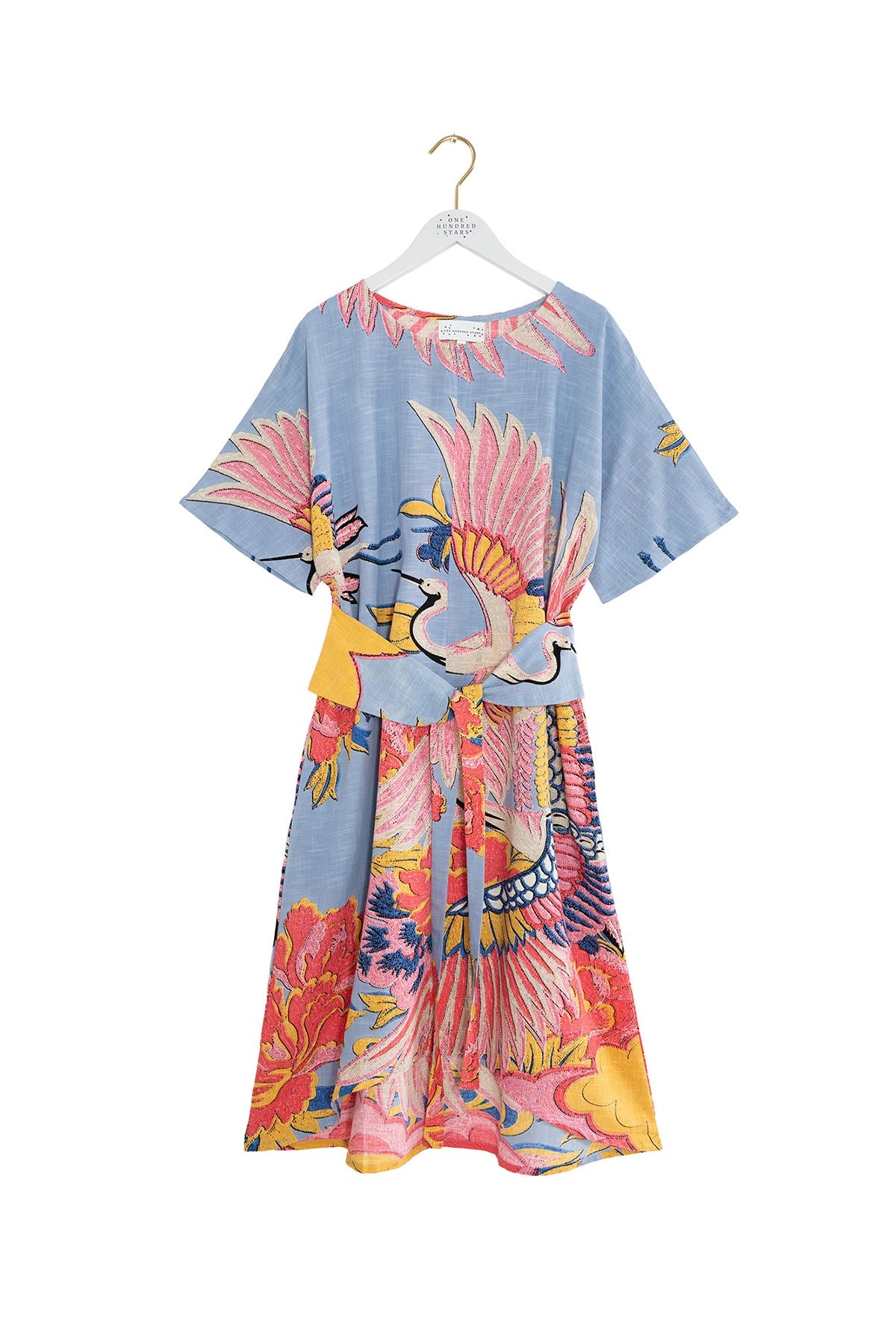 Periwinkle crane print obi dress