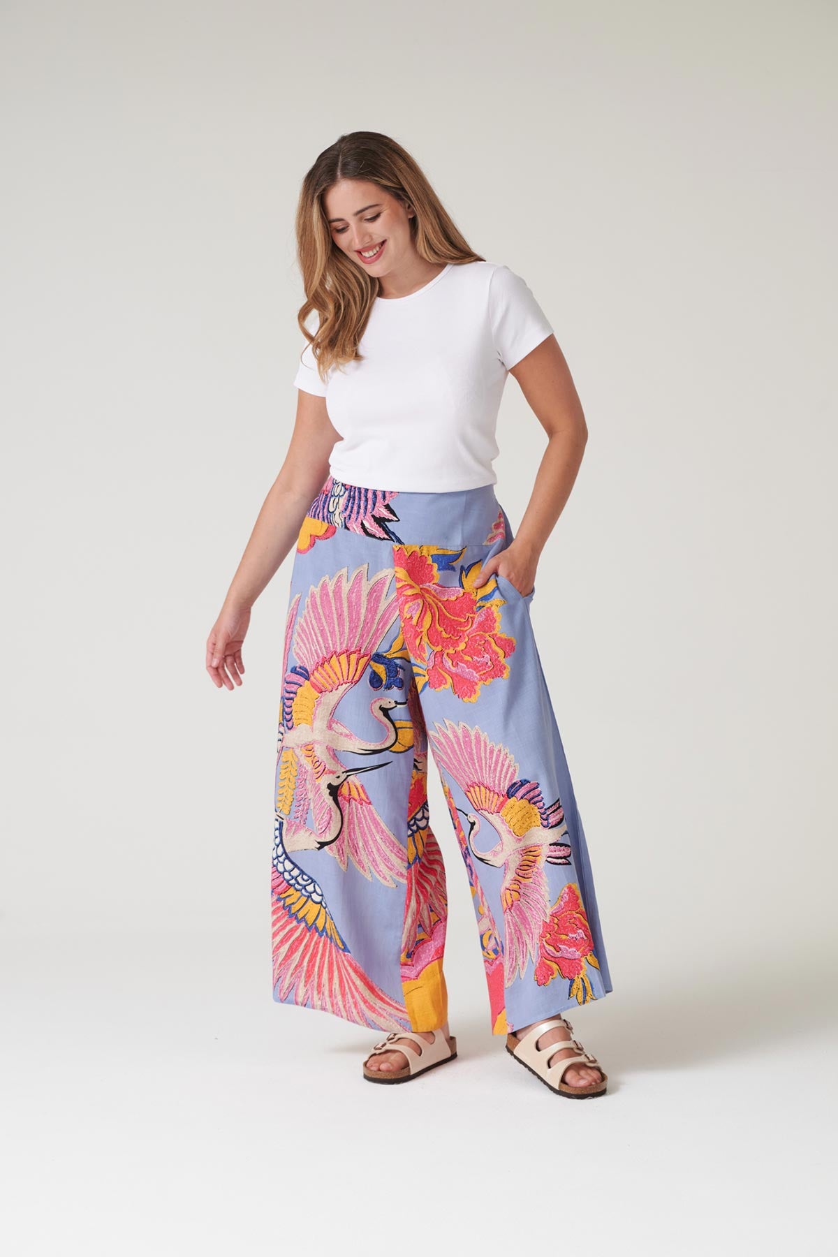 Design-led crane print trousers curated by Urban Wild