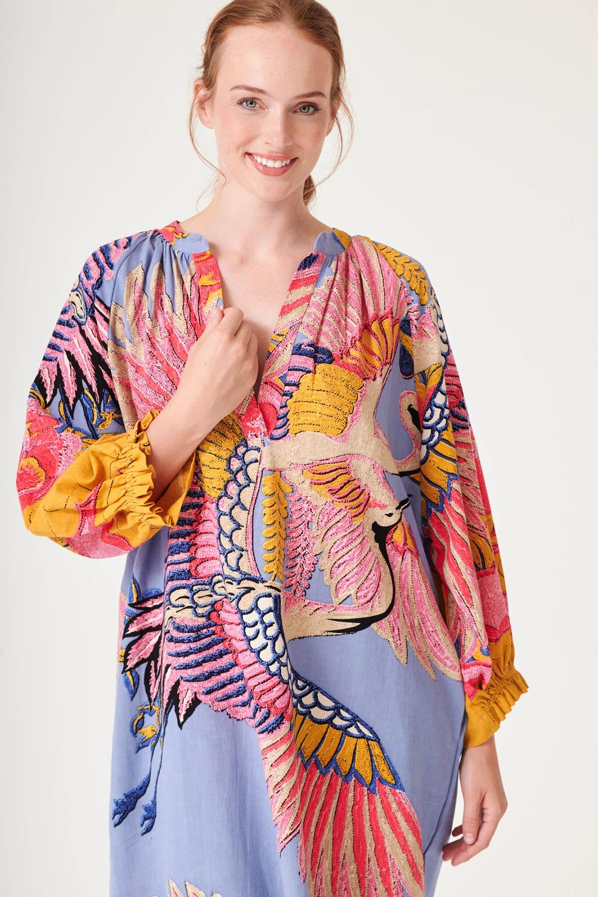 Breathable cotton linen printed dress made in India