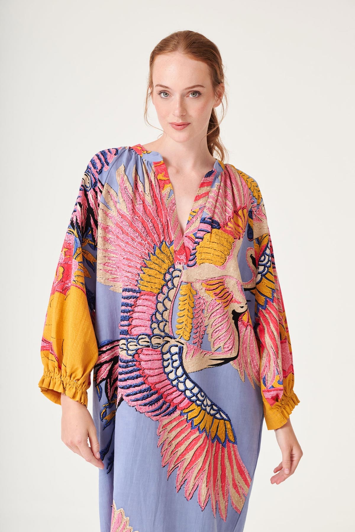 Relaxed fit crane motif dress