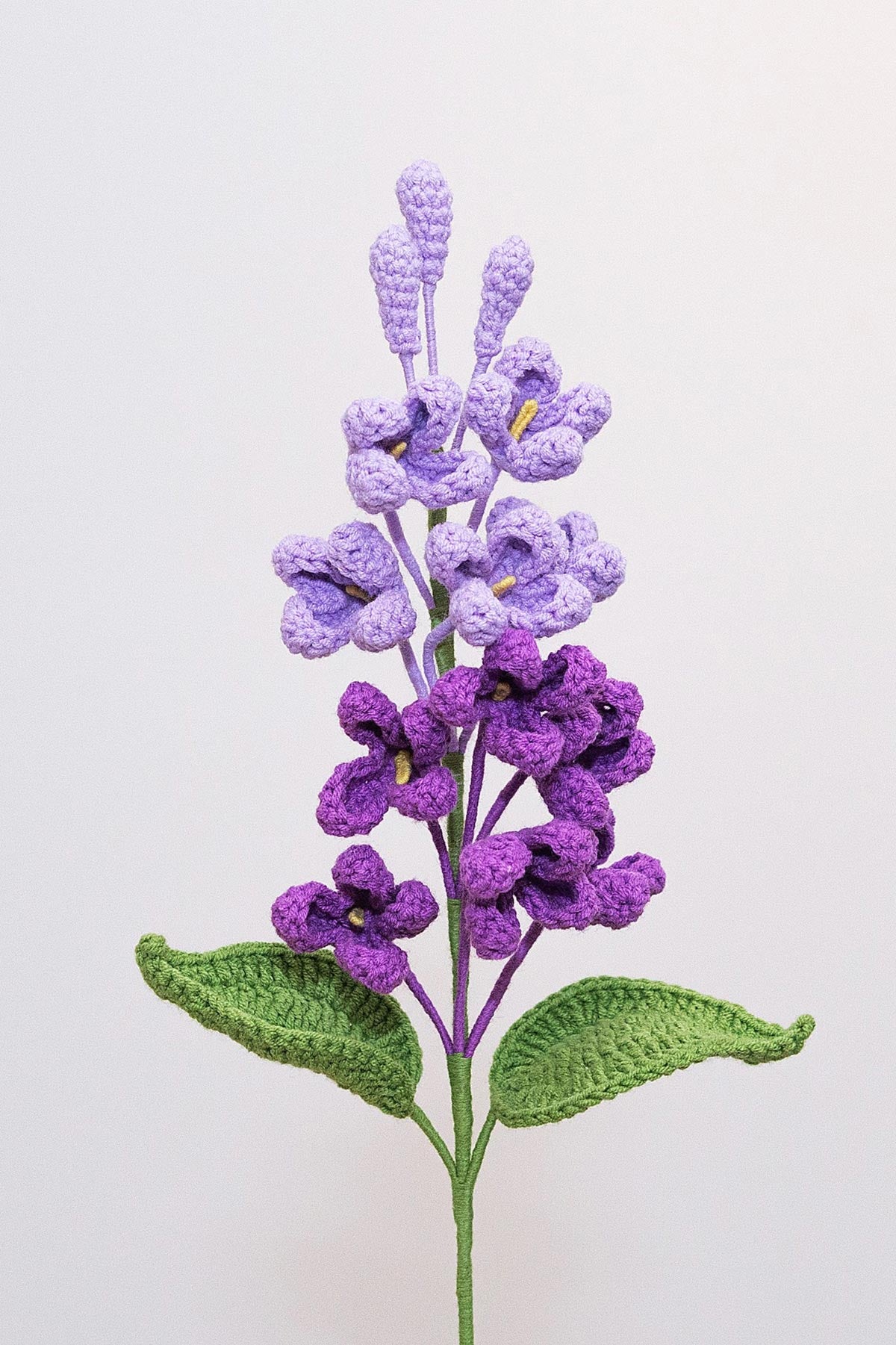 Detail of crochet lilac flower craftsmanship