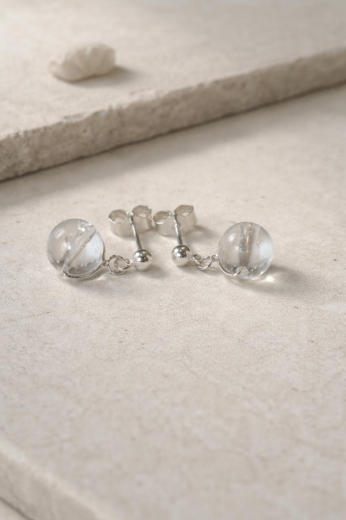 Handmade crystal quartz stud earrings by Twigs & Stones