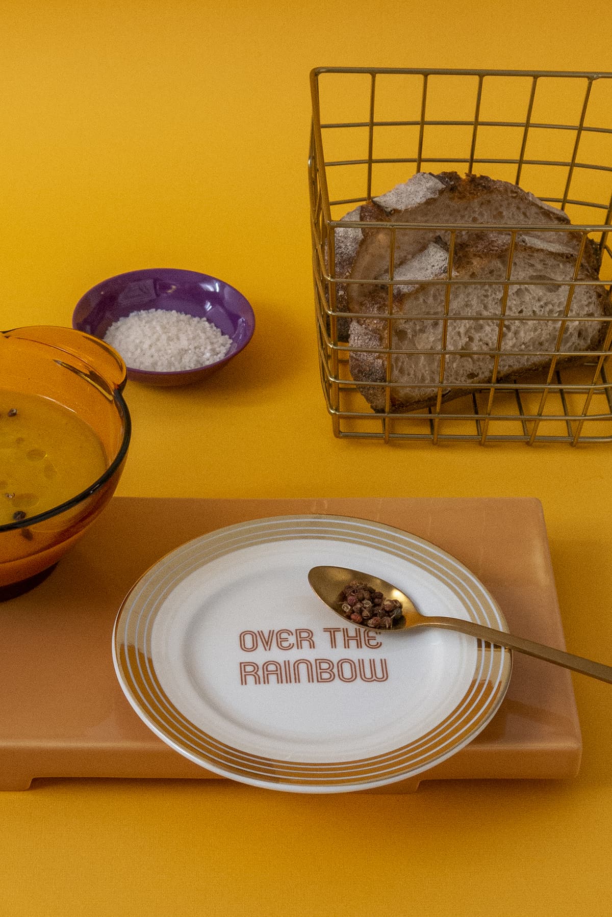 Decorative Italian porcelain plate with rainbow illustration
