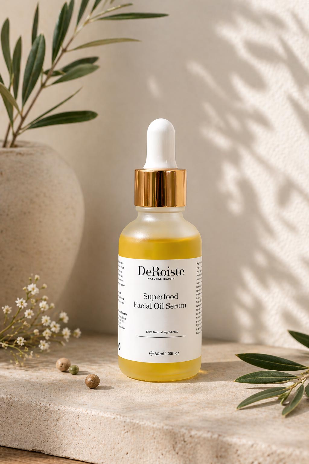 Superfood facial oil serum in natural light setting for radiant skin routine Urban Wild