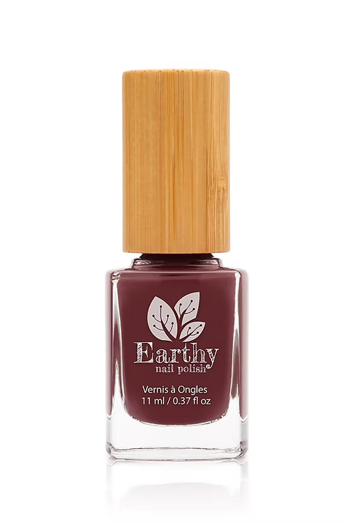 Earthy Bordeaux Nail Polish bottle with bamboo cap
