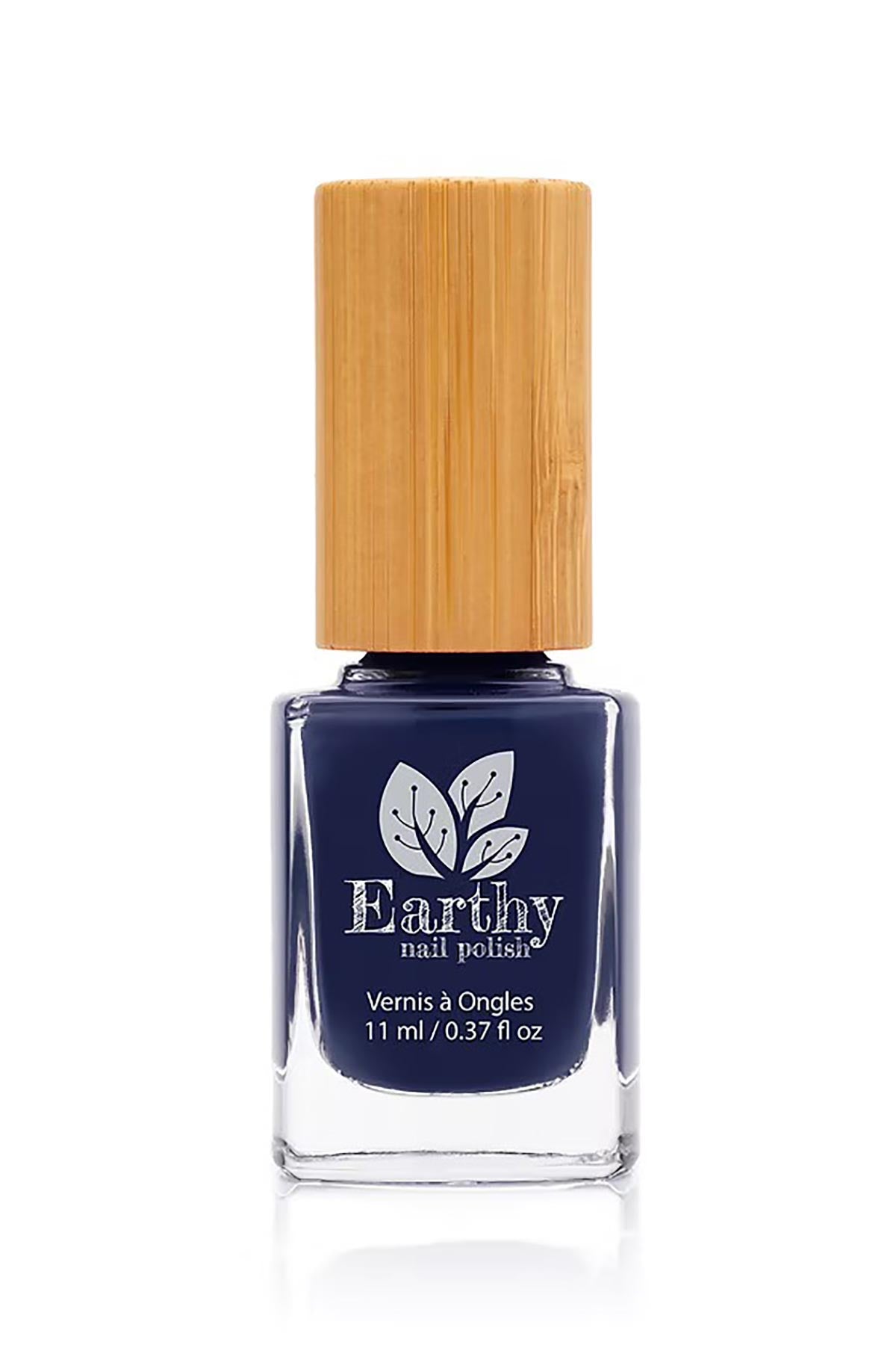 Earthy Celestial Blue Nail Polish bottle with bamboo lid