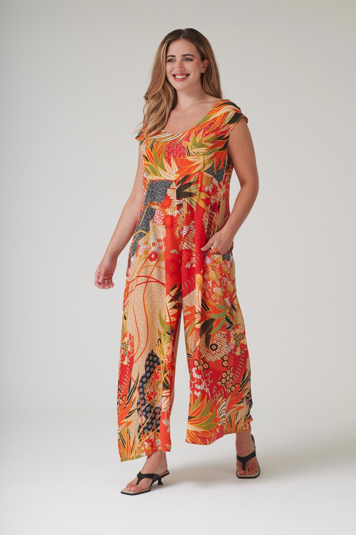 Scarlet fan print cupro and viscose jumpsuit