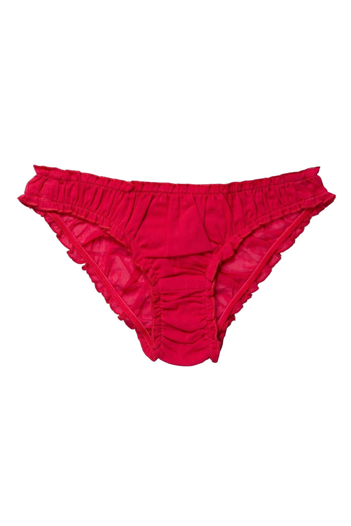 Detail of Simone Poppy Red panties in organic cotton voile by Germaine Des Prés Paris