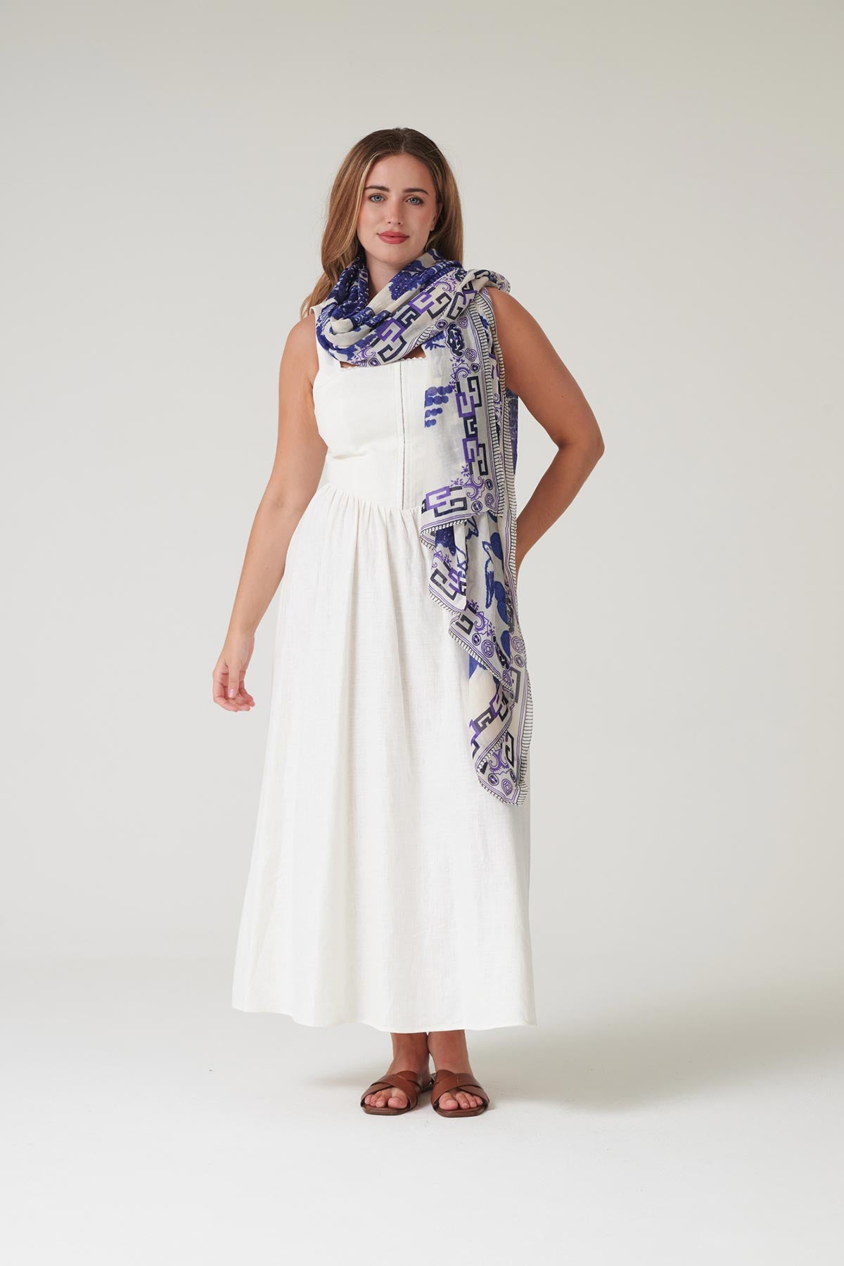 Lightweight draped blue statement scarf made in India