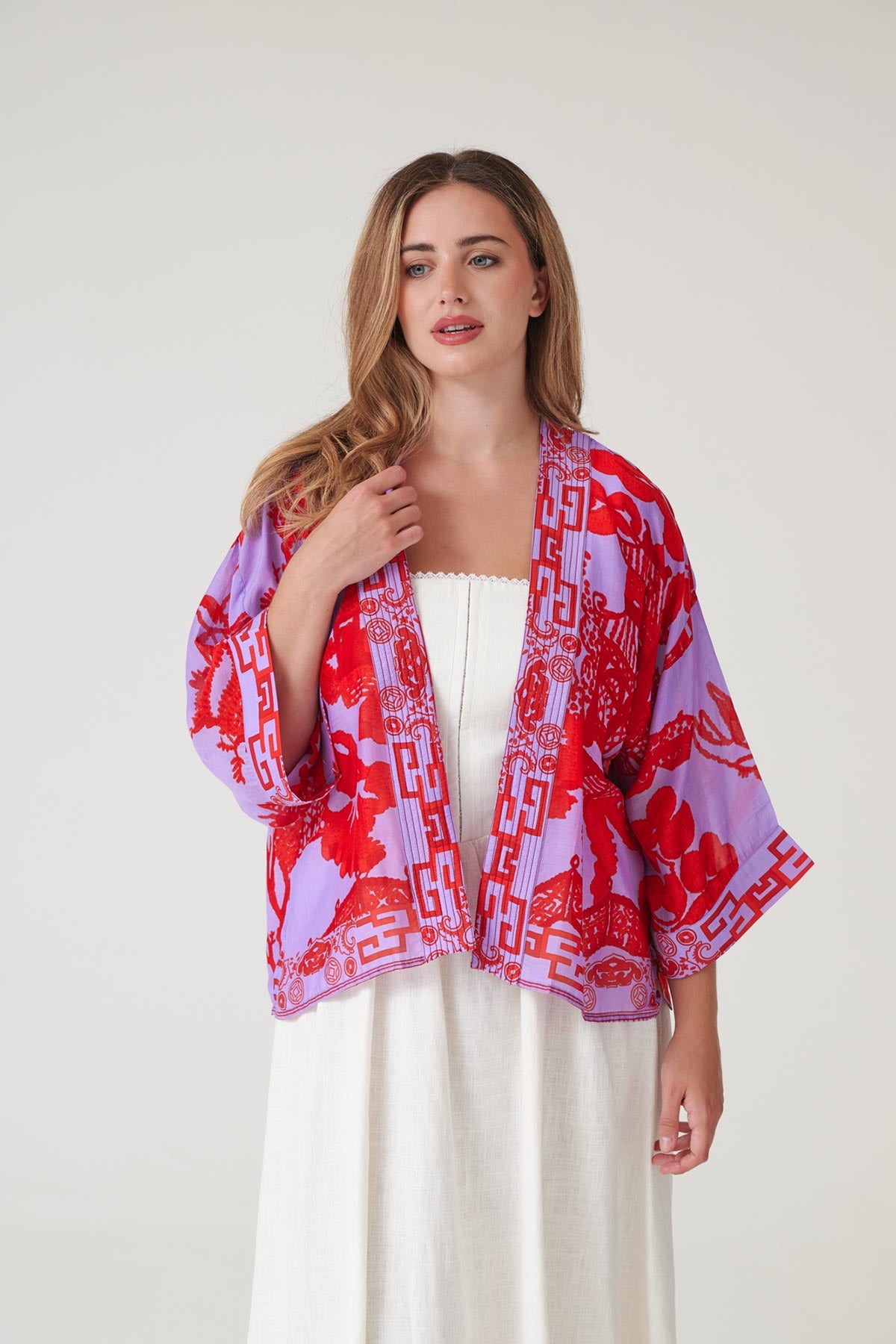 Violet willow print modal and cupro kimono
