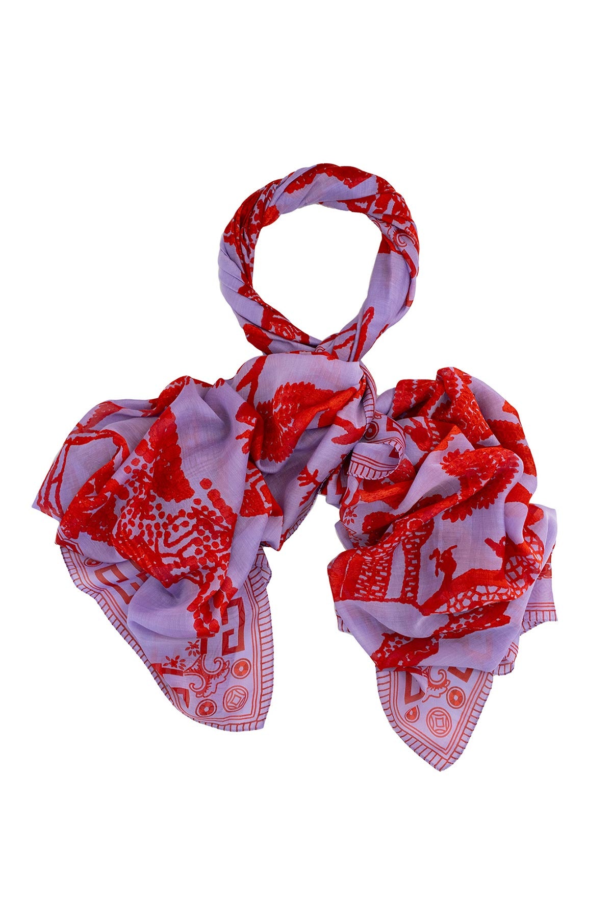 Violet botanical printed modal and cupro scarf