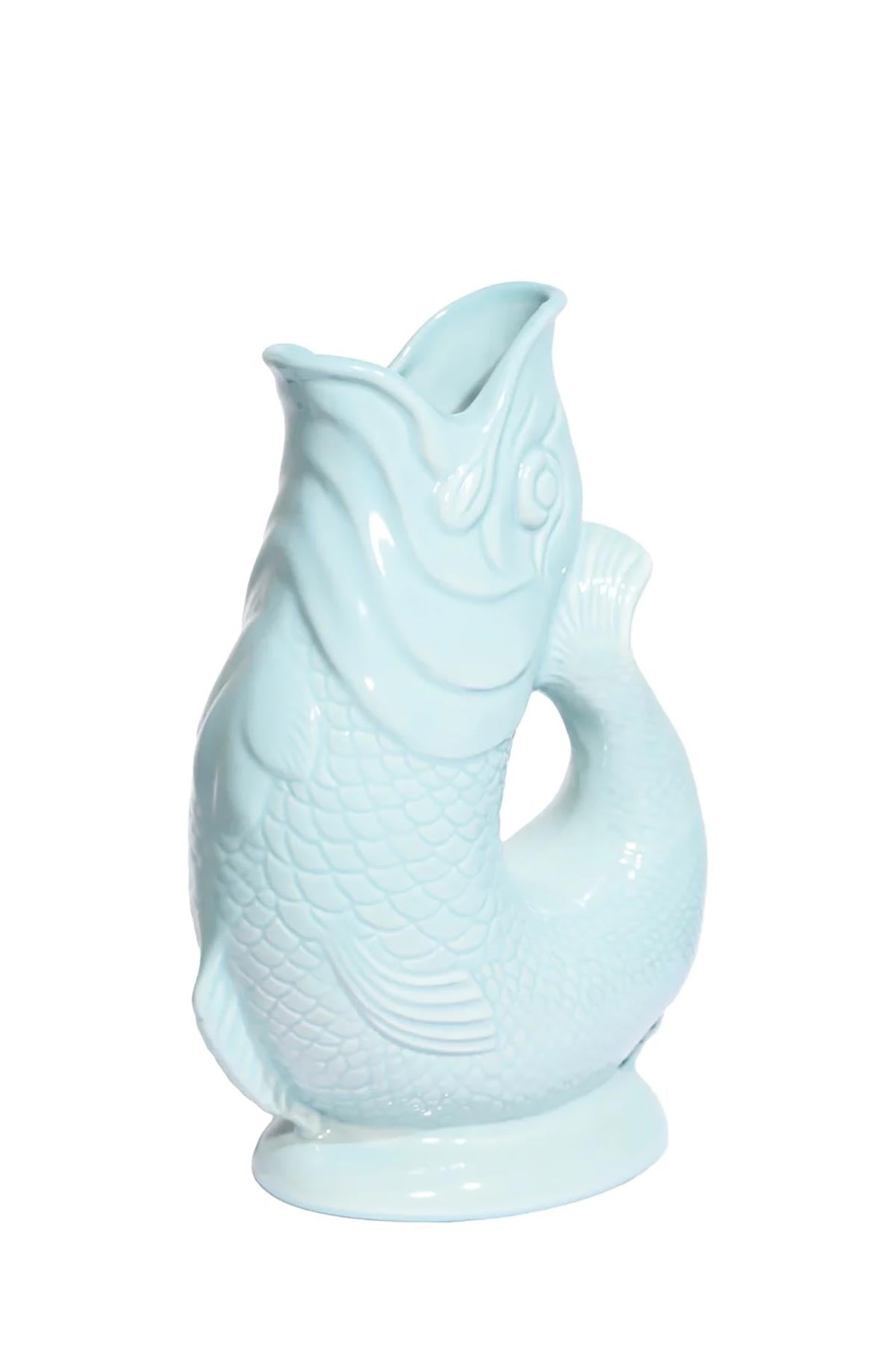 Extra Large Gluggle Jug in Eau de Nil handmade in Stoke-on-Trent side view