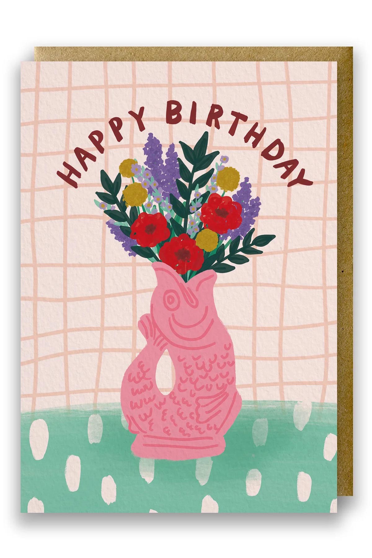 Gluggle Jug Happy Birthday card with floral illustration on pink jug