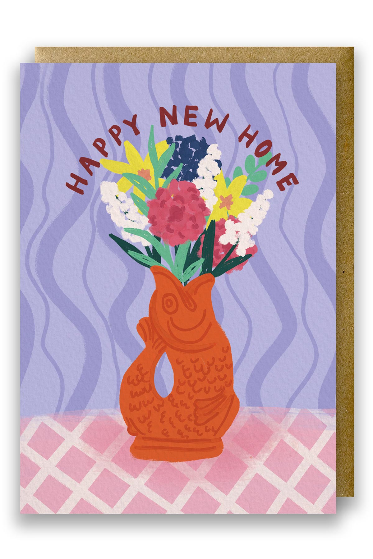 Gluggle Jug Happy new. home card with floral illustration on orange jug