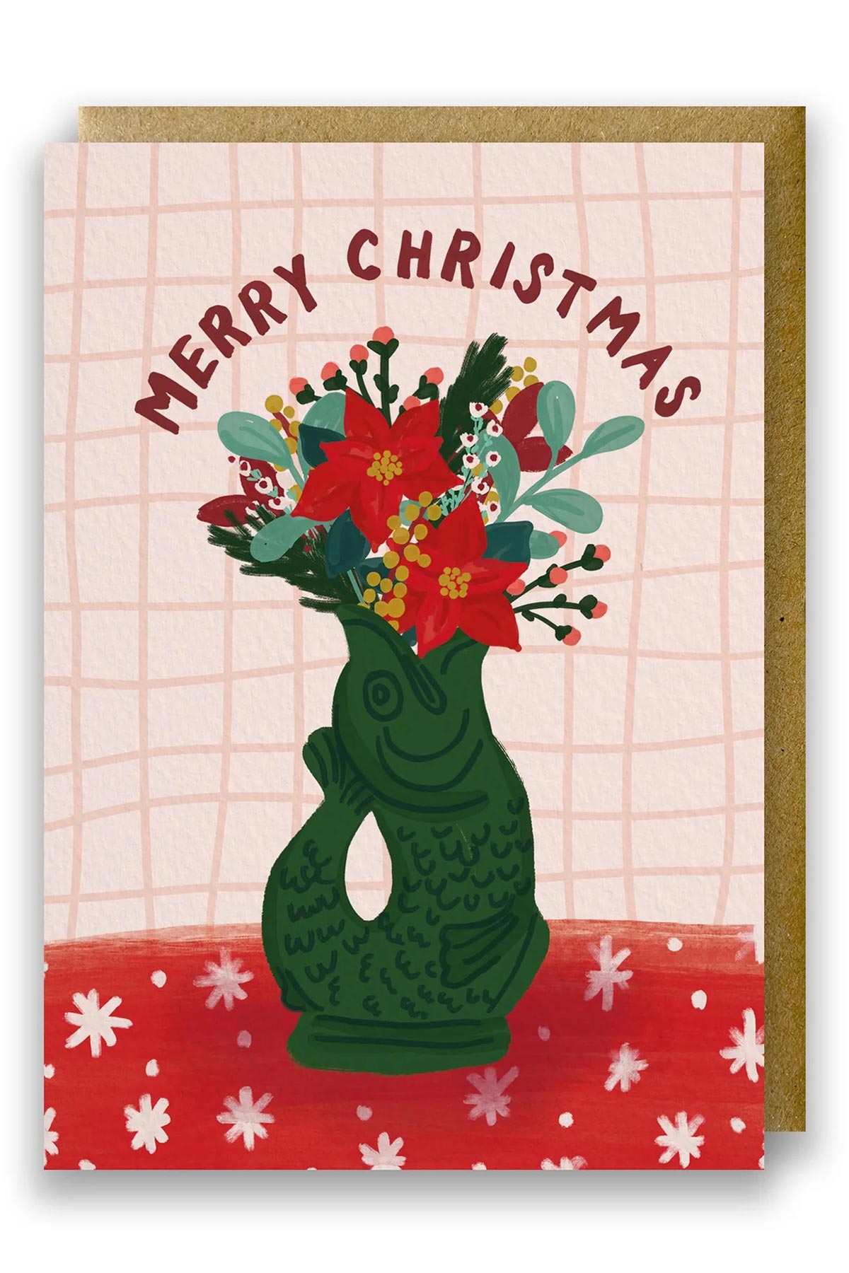 Gluggle Jug Merry Christmas card with floral arrangement illustration