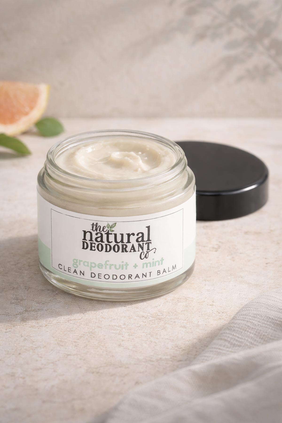 Grapefruit and mint natural deodorant balm texture