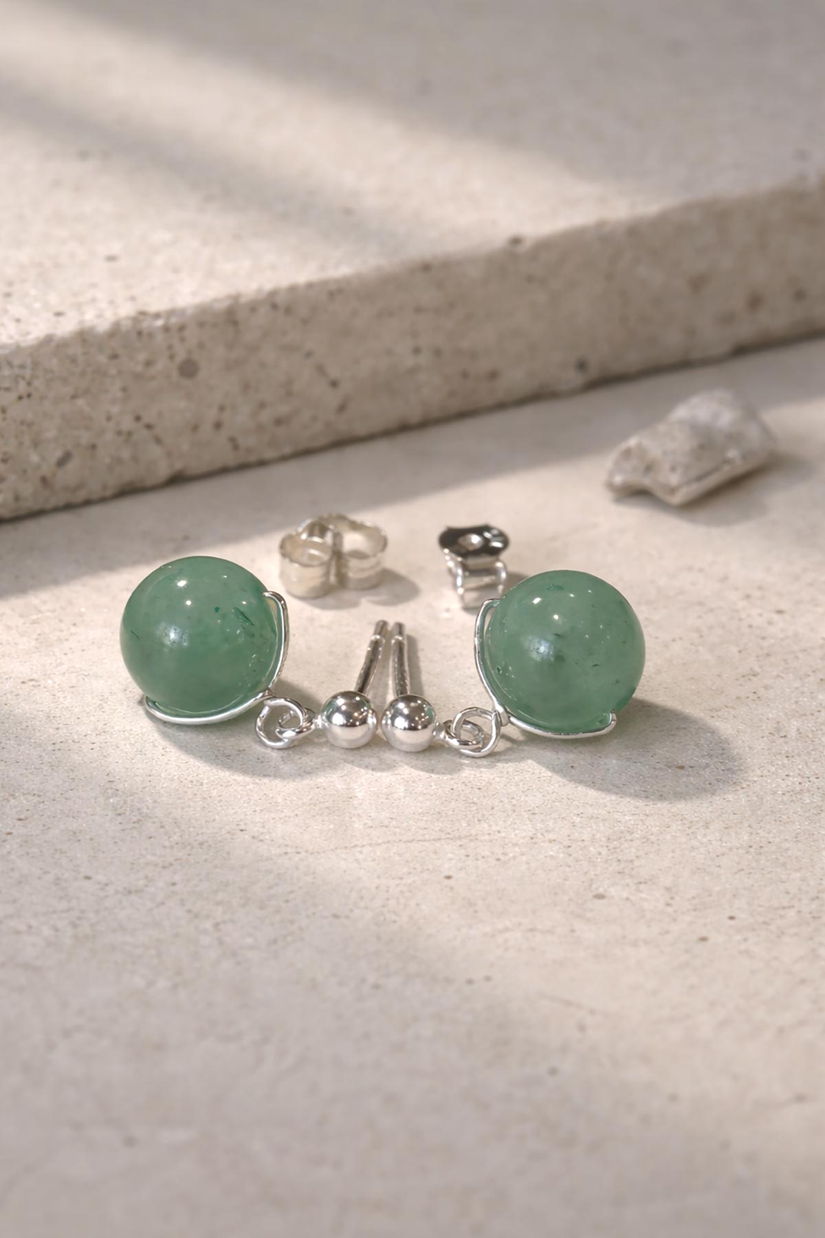 Handmade green aventurine stud earrings by Twigs & Stones
