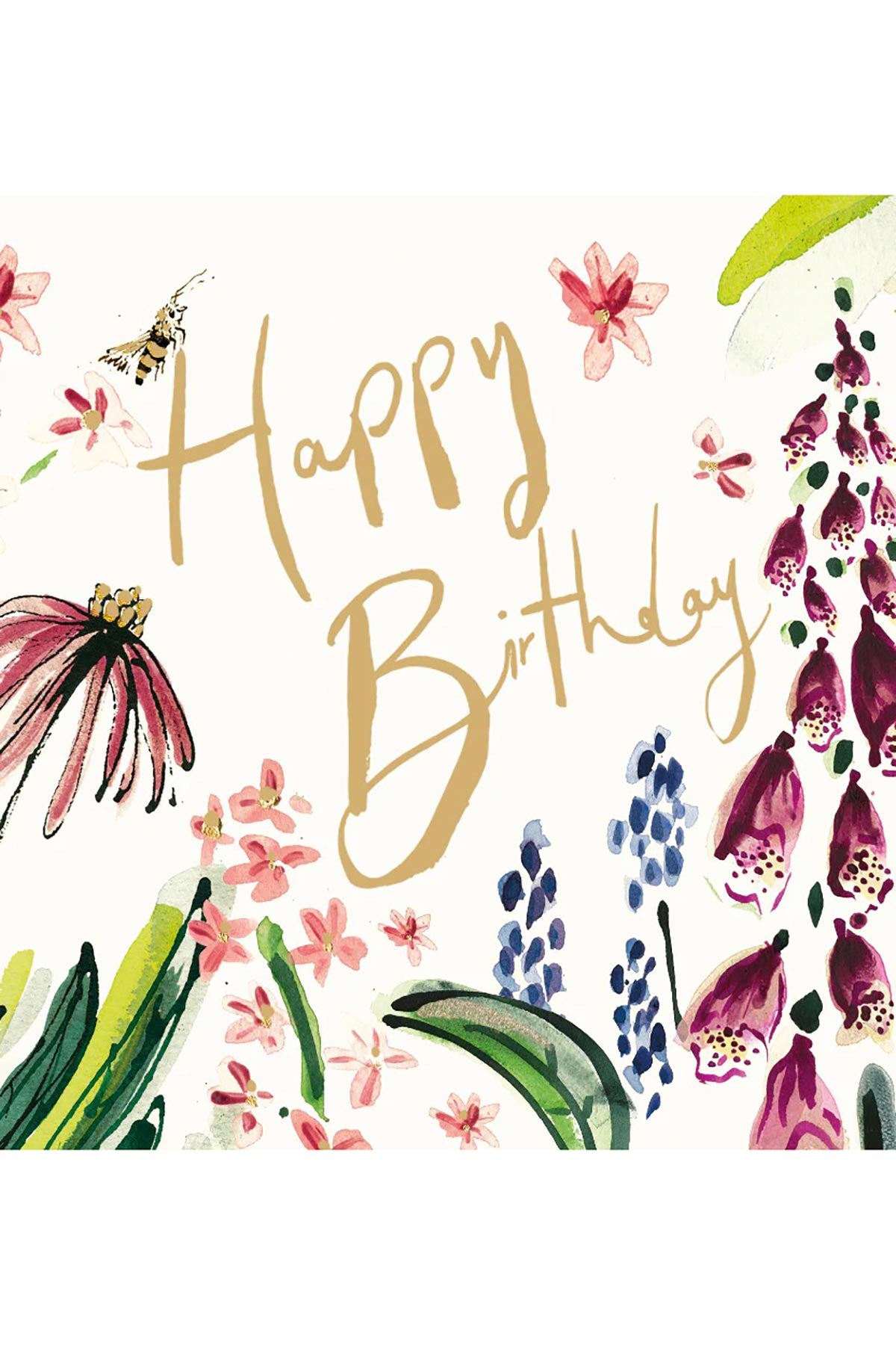 Happy Birthday Flowers gold foil greeting card by Anna Wright, available at Urban Wild