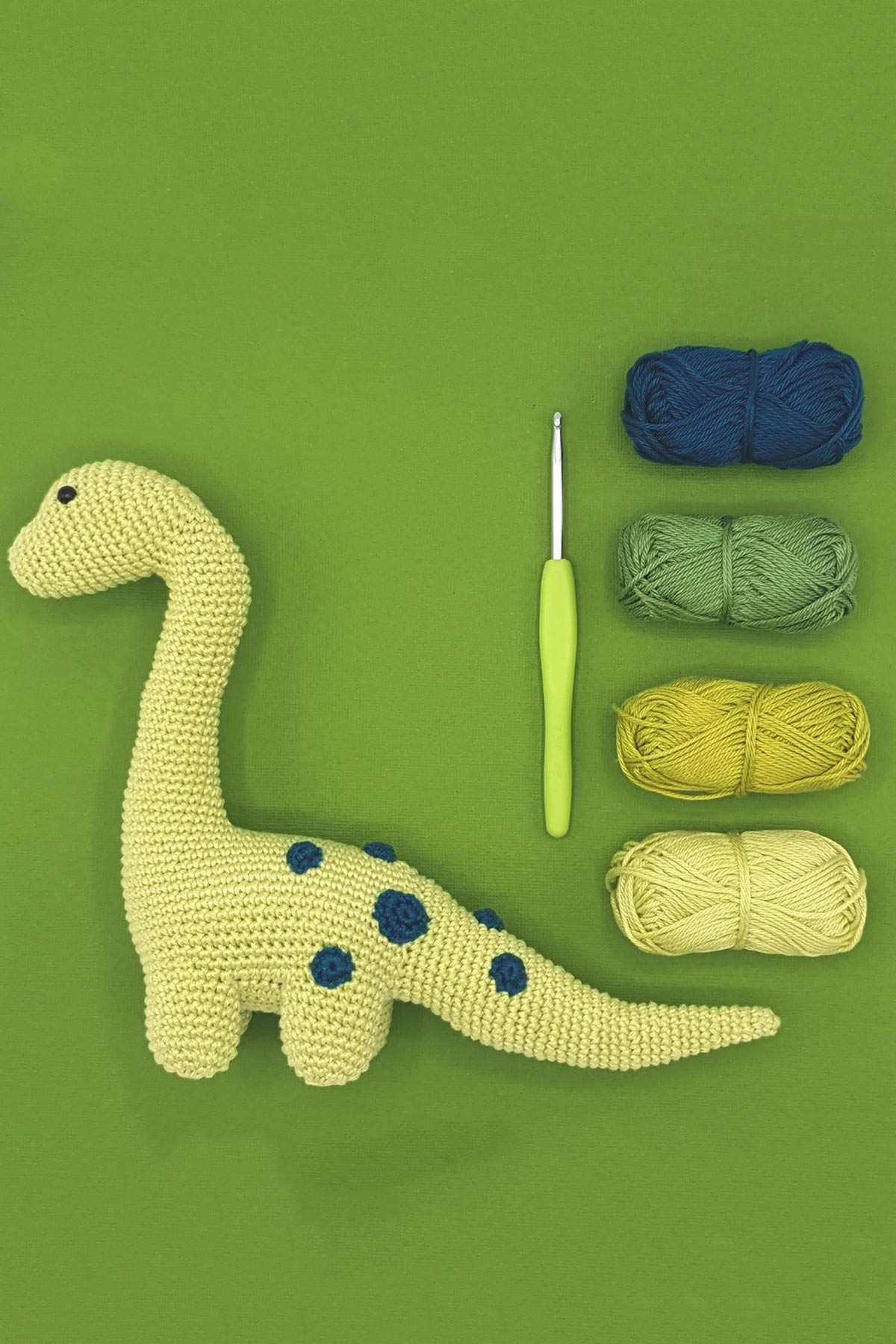 Contents of Brontosaurus crochet kit
