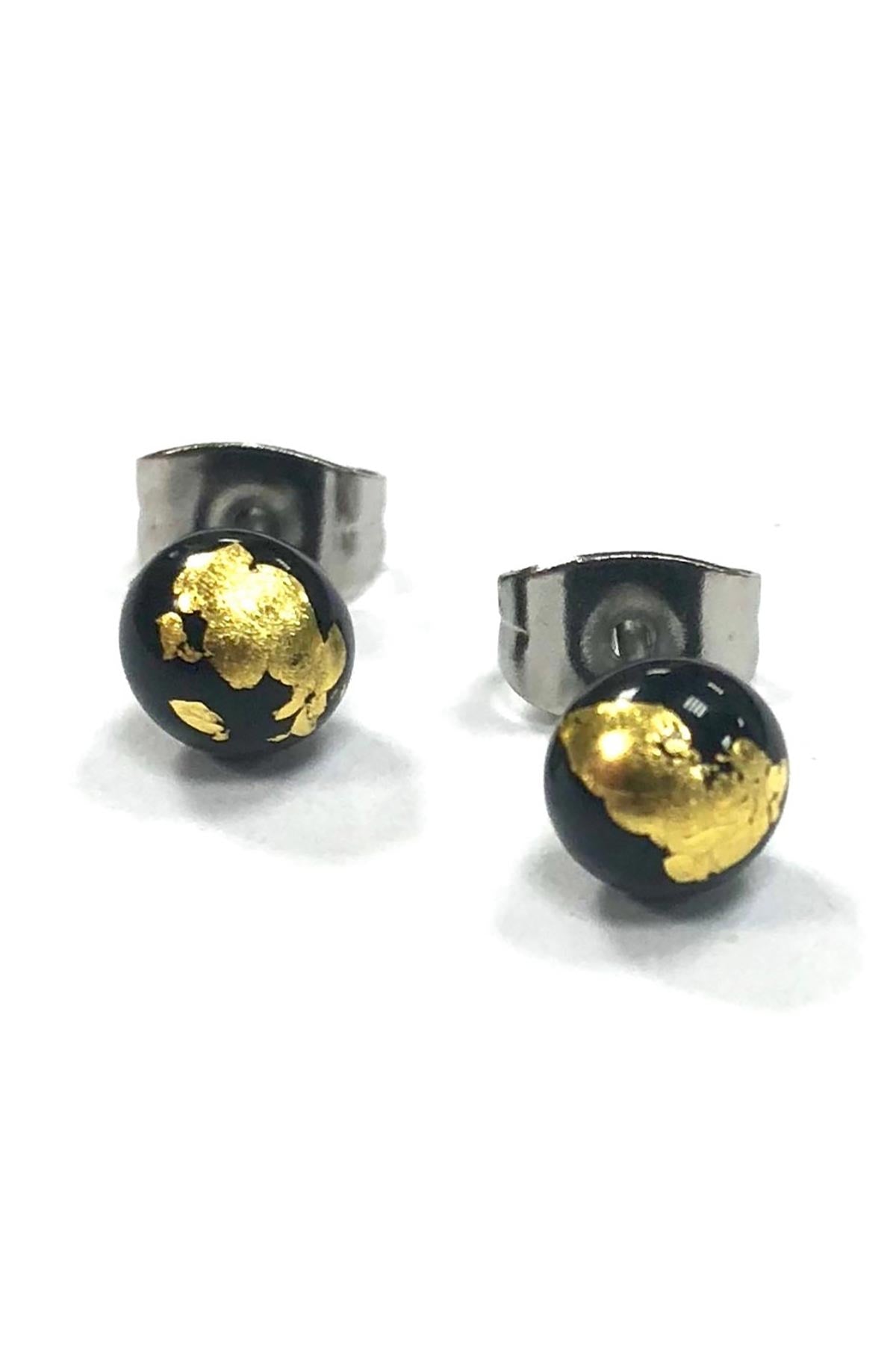 Black and gold handmade glass stud earrings