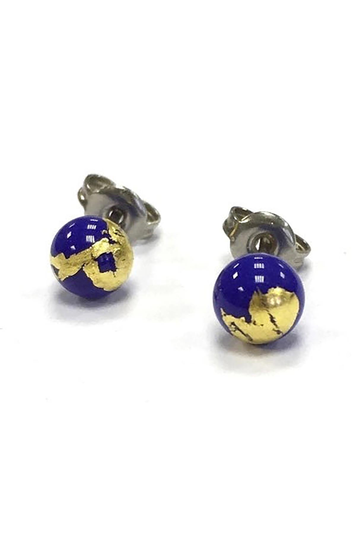 Lapis blue and gold handmade glass stud earrings